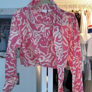 Zara NWT cropped neck tie top Pink cream